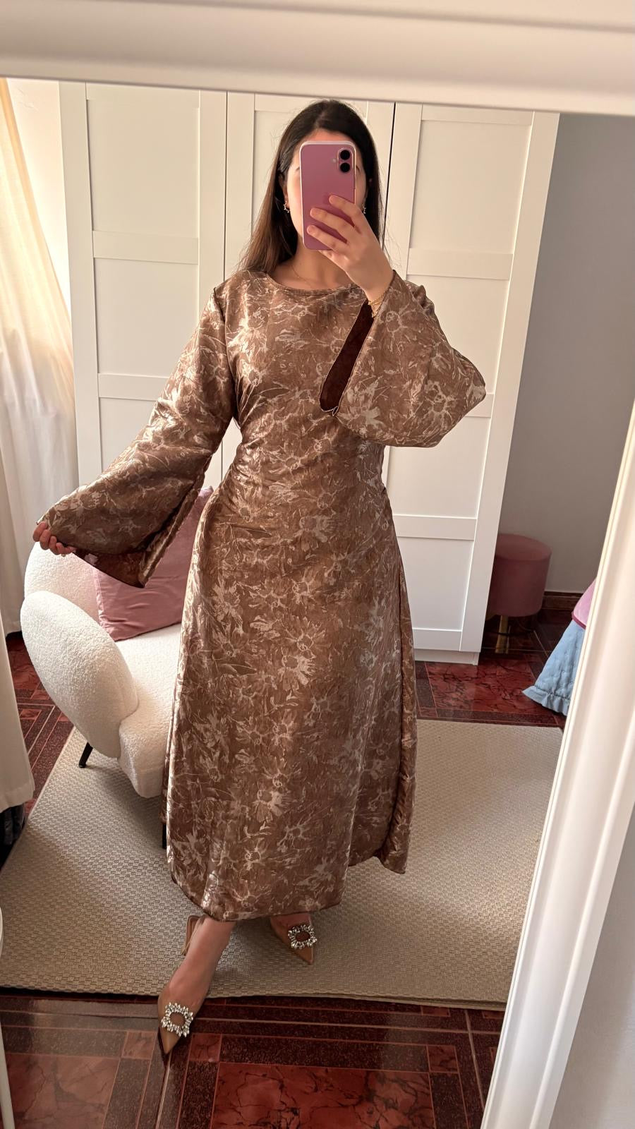 Vestido Brocado Marrón